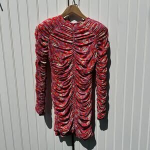 Rohe Sadie Long Sleeve Retro Floral Ruched Mini Dress Red Multi Size 34 FR 2 US